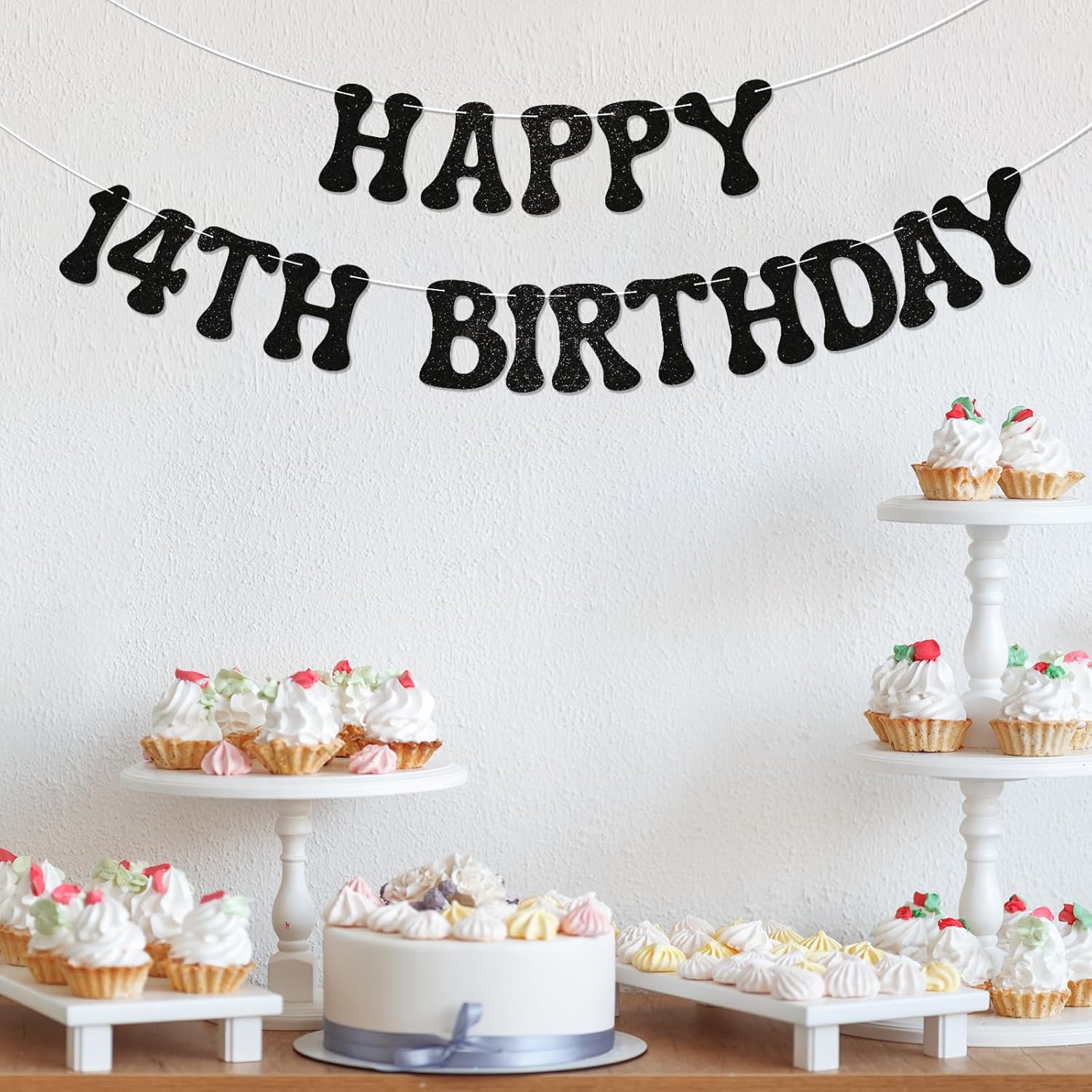 Happy 14th Birthday Banner - Bruh Bday Decor, Bruh It's My 14th Birthday Sign, Cheers to 14 Years, Teen Boys Teen Girls 14th Birthday Party Decorations Black Glitter