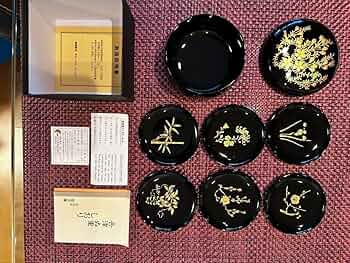 高級 会津塗 本金蒔絵 コースター 8枚セット　昭和前期　未使用品　収納容器付き 高級 会津塗 本金蒔絵 コースター 8枚セット 昭和前期 未使用品 収納