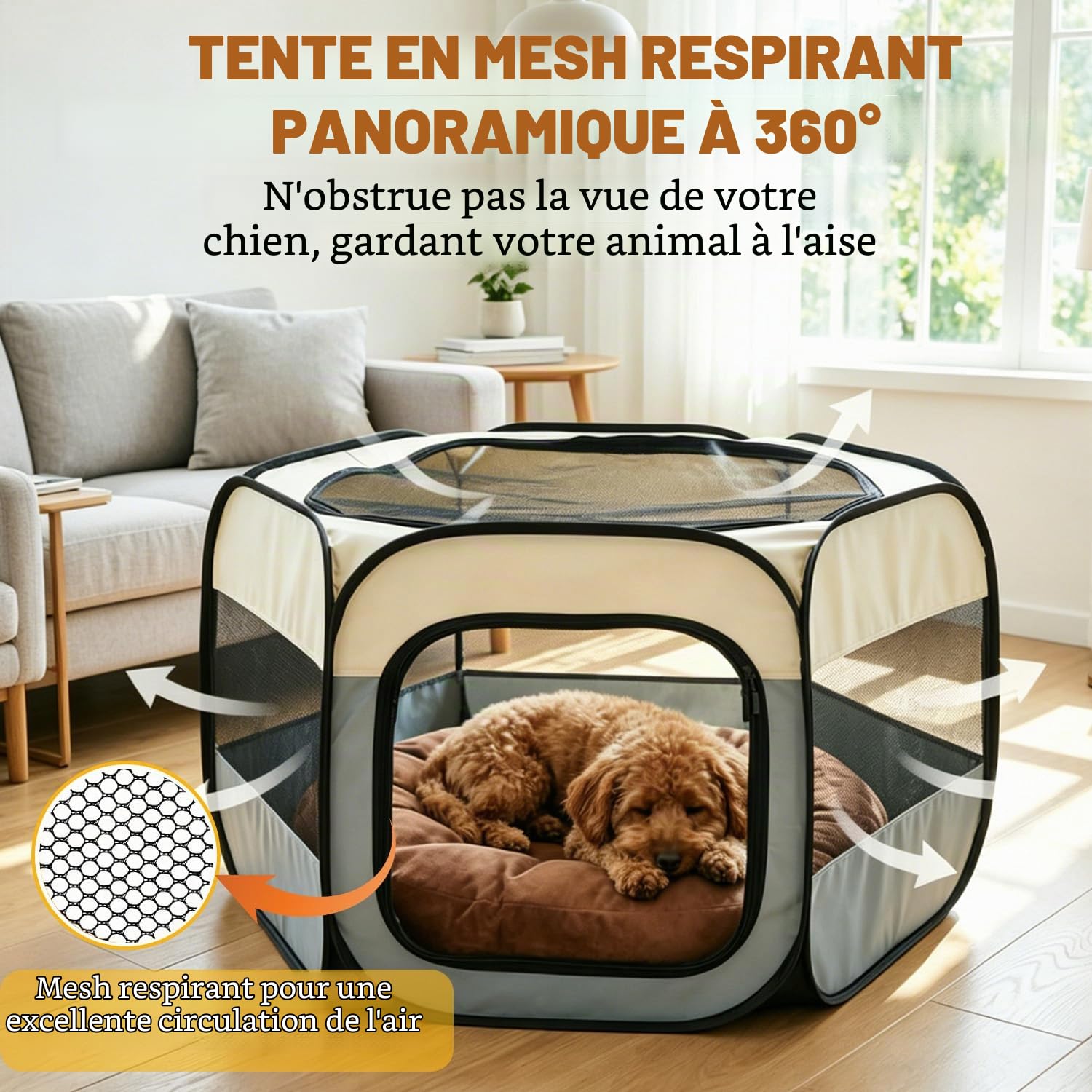 Parc pour Chien Pliable 105 x 105 x 60 cm Enclos Chien Portable | Enclos Lapin Aérée, Parc Chiot, Destinée au Repos et Aux Activités en Intérieur et en Extérieur des Chiens Chats et Lapins