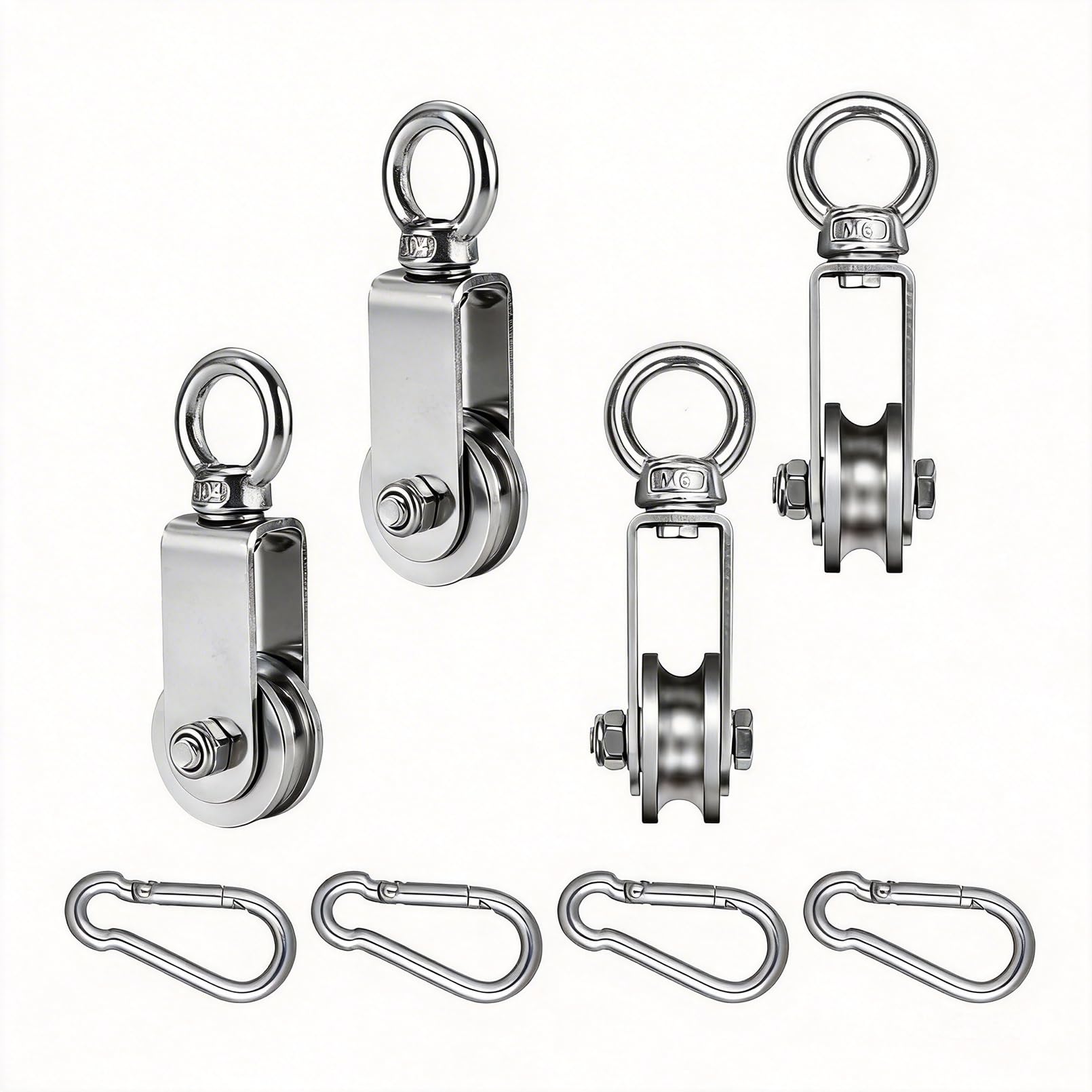 Roulettes lourdes inox 34mm avec mousqueton M6 haute résistance 250kg