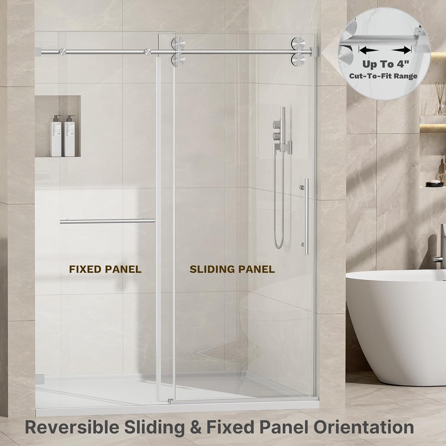 Frameless Single Sliding Shower Door, Single Bathroom Shower Door, 57-61" W× 79" H, SGCC Certified 3/8" (10 mm) Clear Tempered Glass,Stainless Steel Hardware, Brushed Nickel (Brushed Nickel, 60 * 79)