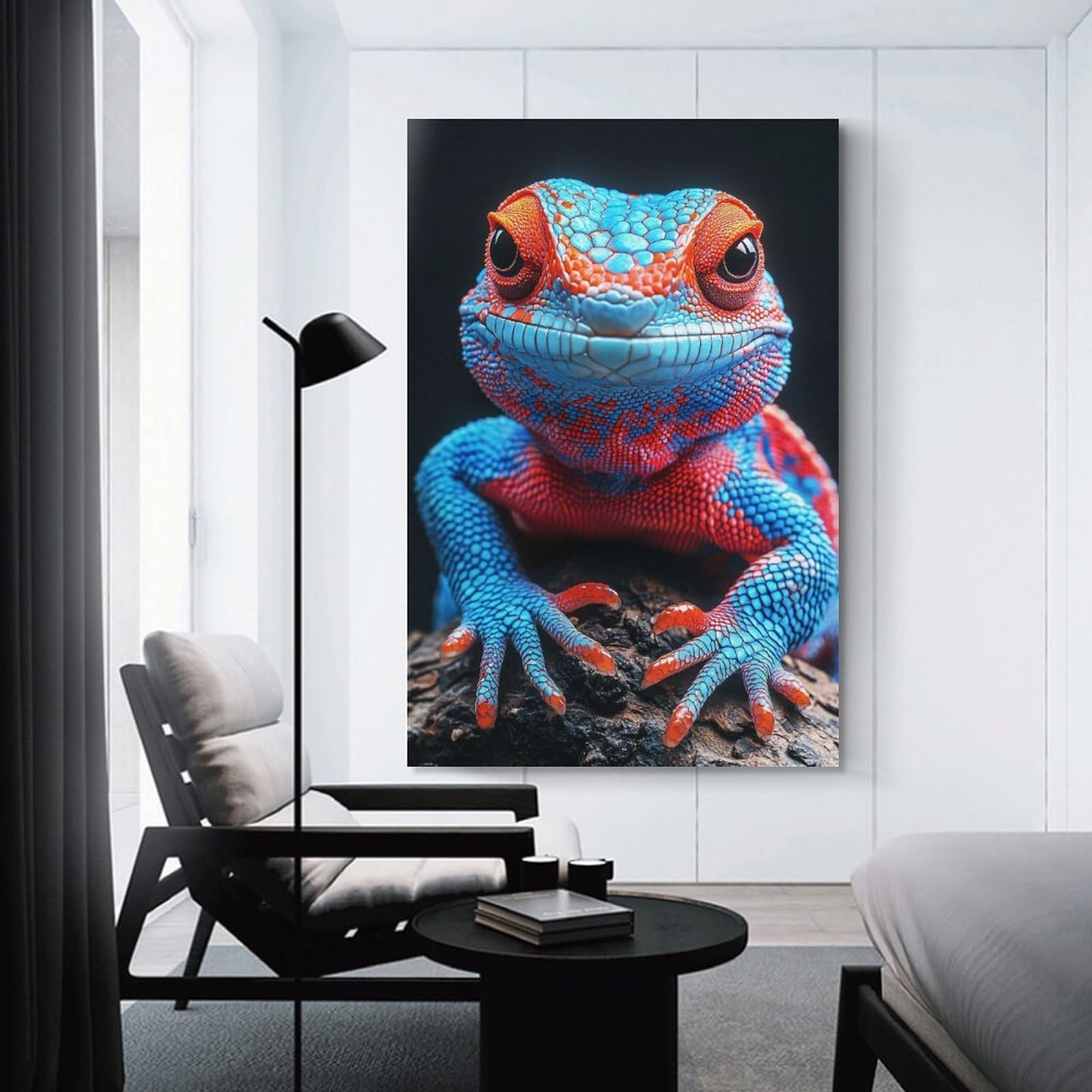 Junmoney Unframe-Style-10 Canvas Wall Decor Blue And Red Chameleon Portrait, 08X12inch(20X30cm), For Living Room, Bedroom, Office Or Hallway, Decorative Artwork With Broad Appeal