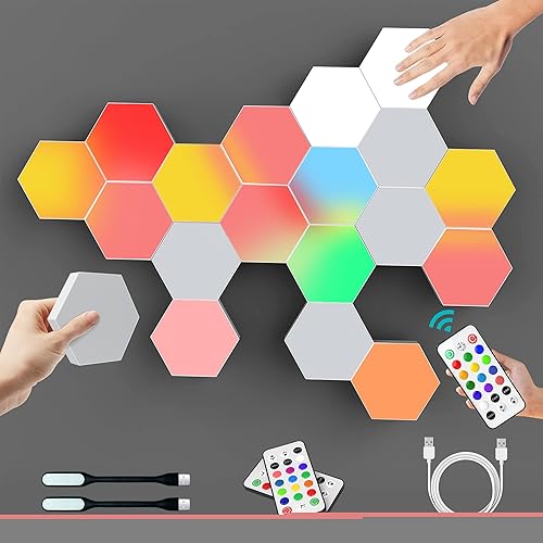 Miniatura 7 de Luces hexagonales, luces de pared hexagonales RGB con control remoto, paneles de pared hexagonales inteligentes, luces de pared LED conmovedoras con