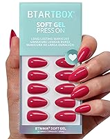 Vista 25 de BTArtbox - Uñas postizas a presión color rojo pastel con pegamento para mujeres, uñas postizas de gel suave y opaco en 16 tamaños, kit de 32 uñas