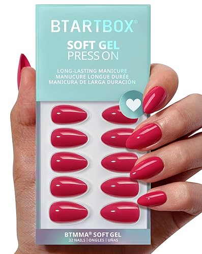 Miniatura 25 de BTArtbox - Uñas postizas a presión color rojo pastel con pegamento para mujeres, uñas postizas de gel suave y opaco en 16 tamaños, kit de 32 uñas