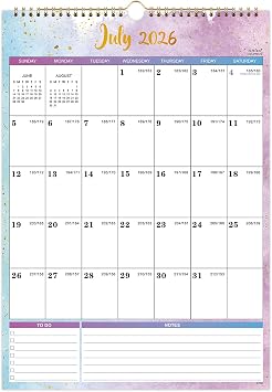 Calendar 2026-2027 - Wall Calendar 2026-2027, Jul. 2026 - Dec. 2027, 12" x 17", 26-27 Calendar with 18 Months, Twin-Wire Binding + Hanging Hook + Large Ruled Blocks with Julian Dates