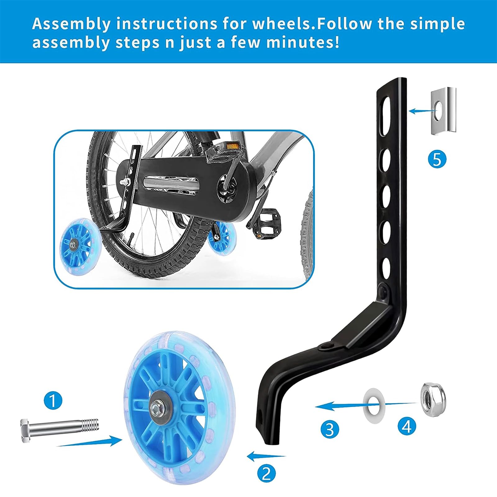 Stabilisateurs De Vélo Pour Enfants - Paire De Roues D'entraînement 35,6 Cm, En Acier Au Carbone Et Polyuréthane - Roulements Silencieux, Avec Vis