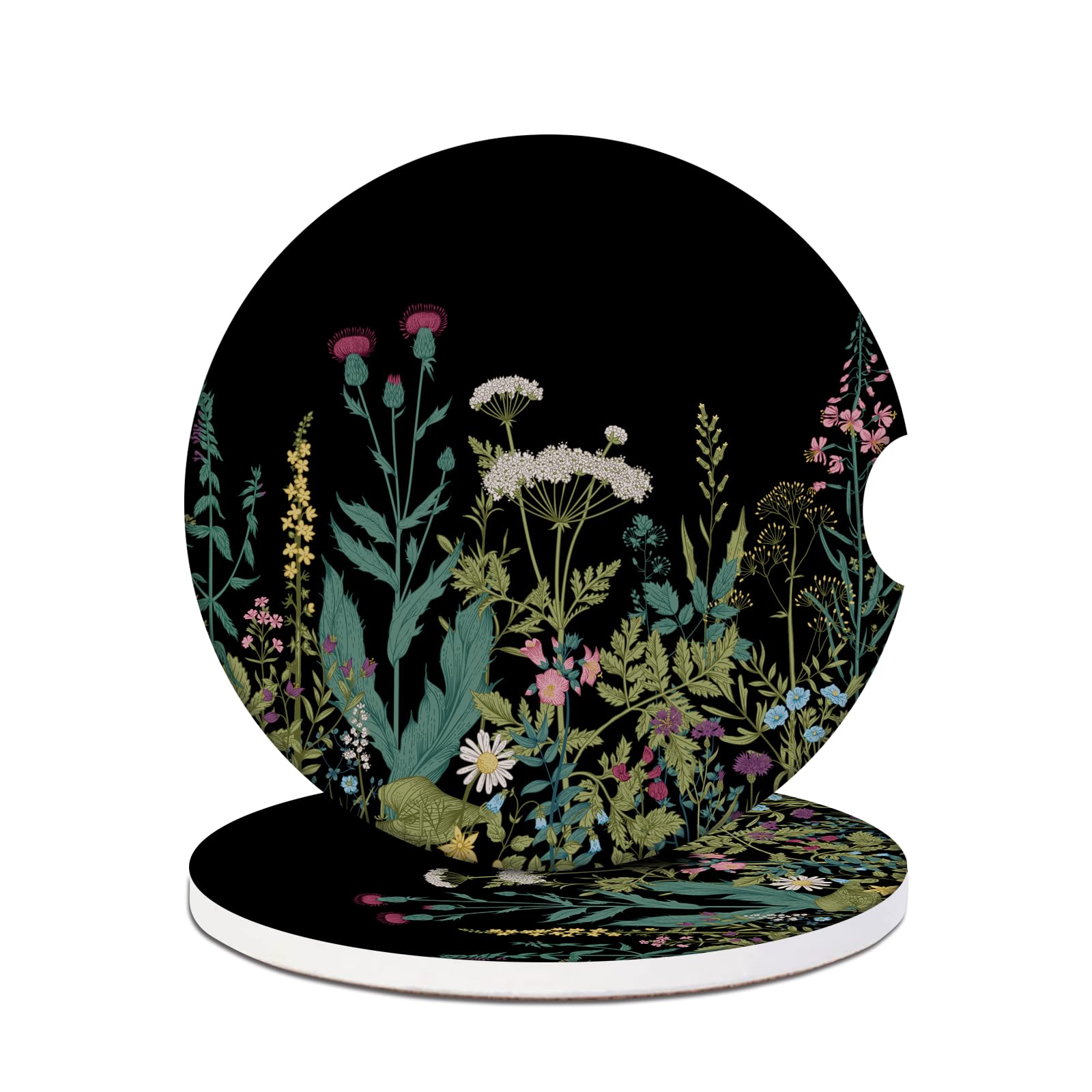 Car Cup Holder Coasters - Dandelion Floral Flower Absorbent Ceramic Coaster 2 Pack, Anti Slip Car Coasters for Cup Holders, Fashion Car Interior Accessories Drink Coaster for Women & Men
