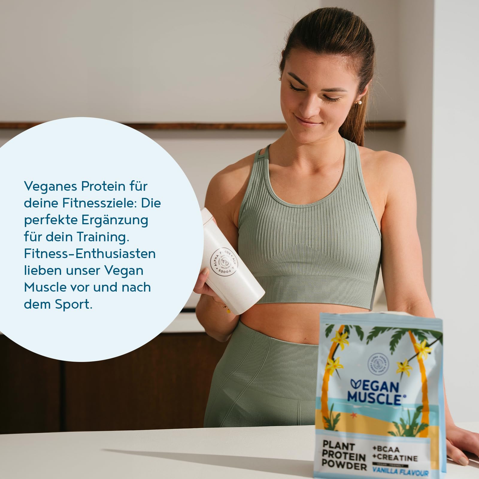 Veganes Proteinpulver + Creatin + BCAA | Vanille | 600g Eiweißpulver | Premiumqualität Protein | Made in Germany | Alpha Foods