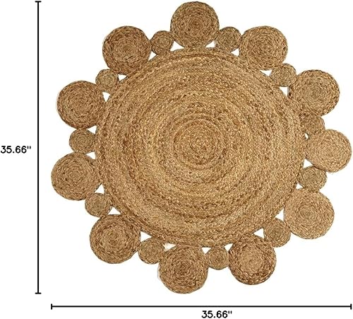 Vista 156 de GRUHUM Alfombra tejida a mano de yute redonda de 4 pies, de fibra natural, alfombra bohemia rústica, vintage, trenzada, reversible, ecológica