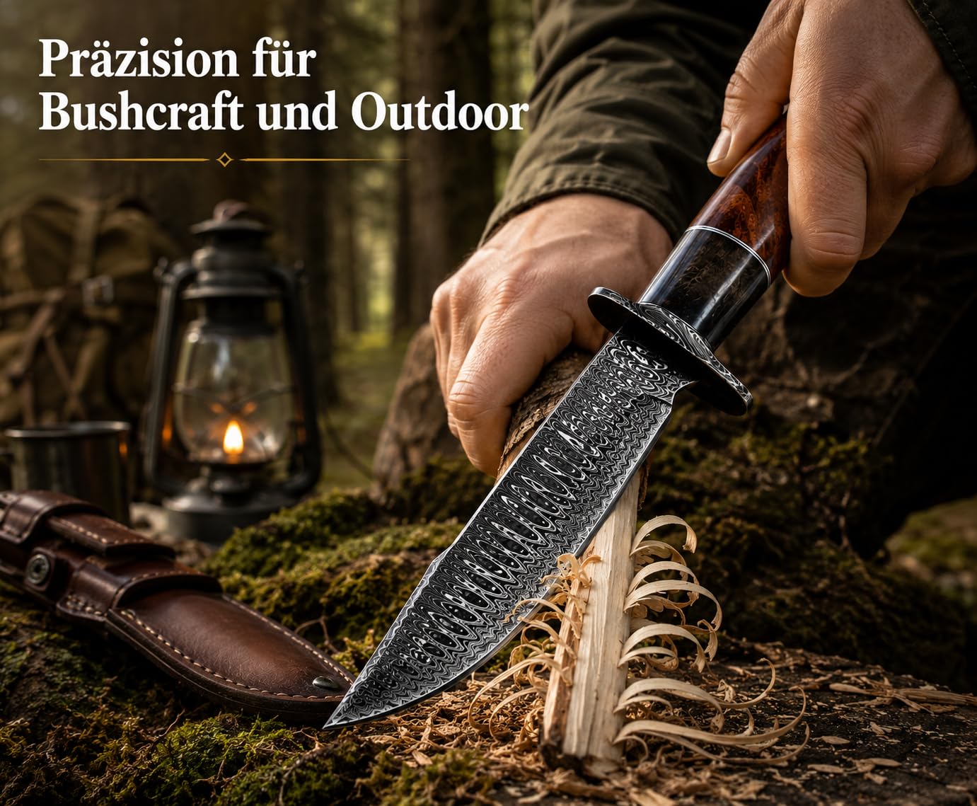 Custom Handmade hunting knife, 26 cm blade made of Real Damascus steel, rosewood handle,39 cm overall length, Real leather sheath. (Vintage-4)