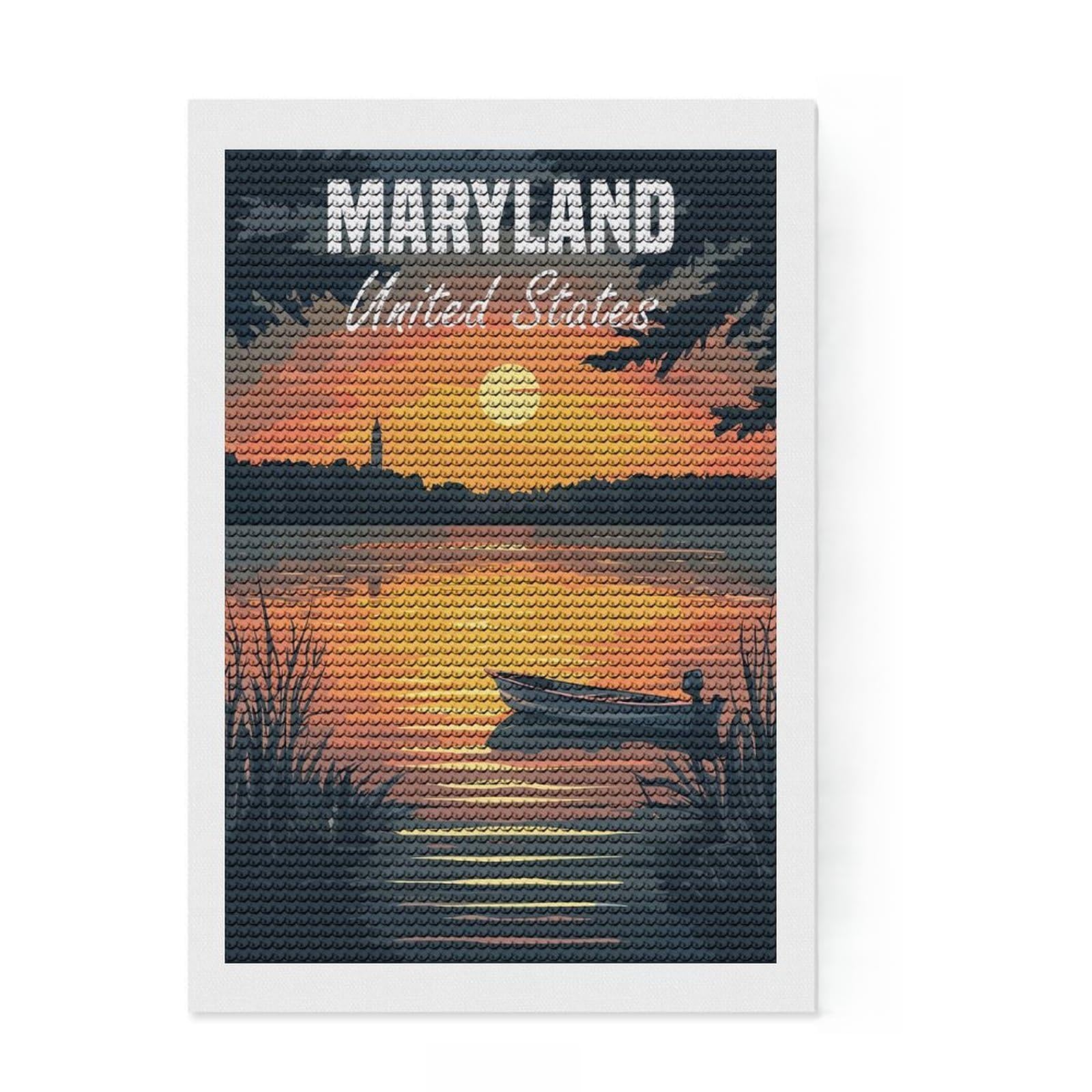 Junmoney Maryland Sunset Landscape Diamond Painting Set 8"x12", Complete Accessories, Satisfying Creative Project, Stress Relief Craft, Office Decor