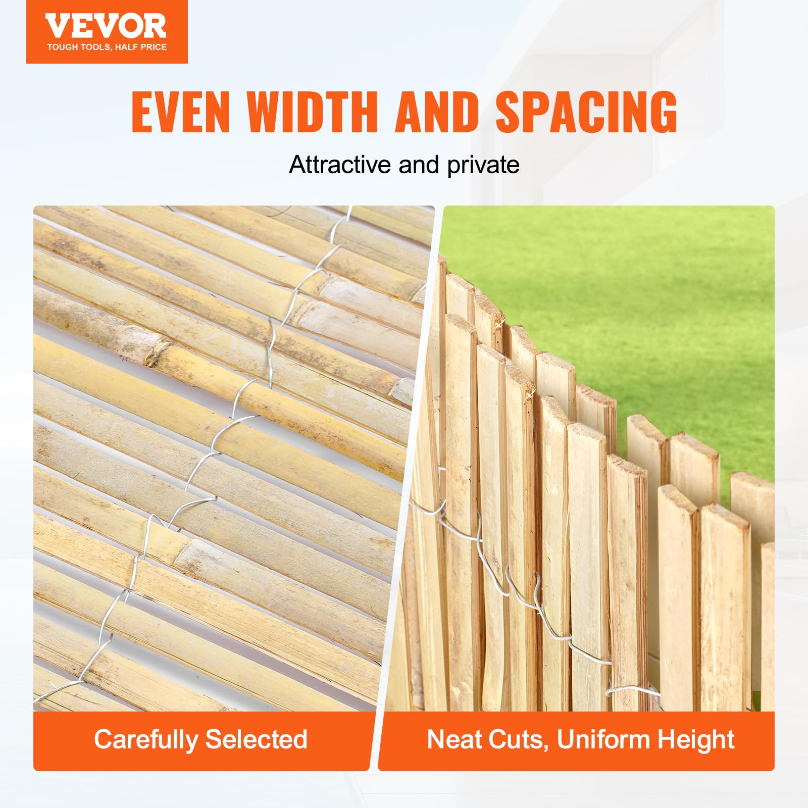 VEVOR Valla de Láminas de Bambú Natural 4,8 x 1,8 m Pantalla de Privacidad Rollo Protector Decorativo de Bambú para Ocultación en Jardín, Patio Trasero, Balcón, Junto a la Piscina, Madera Natural