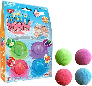 ZIMPLI - 4 x Baff Bombz, Create a Colourful, fizzing, bathtime Adventure, Children's Bath Bombs Gift Set, Kids Stocking Fillers, Organic, Natural