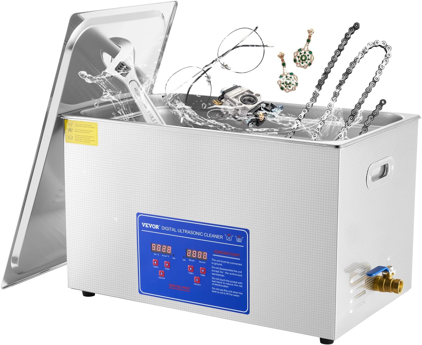 VEVOR30L Industrial Ultrasonic Cleaner with Digital Timer&Heater 40kHz Professional Large Ultrasonic Cleaner Total 1100W for Wrench Tools Industrial Parts Mental Instrument Apparatus Cleaning