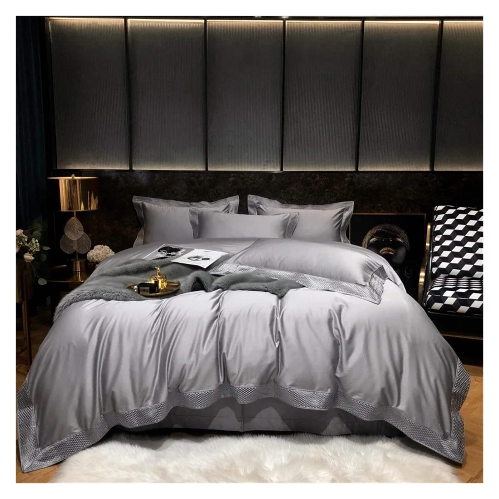 ZXGRfdefa Bedding Set, White 1200TC Egyptian cotton Bedding Set Embroidery Duvet Cover Flat Sheet Pillowcase 4pcs(A,Queen size 4 pcs)
