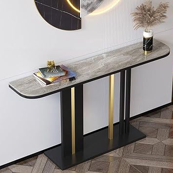 Console Table, Sofa Table with Stone Slab Countertop, Entryway Tables with Sturdy Base, Behind Couch Tables for Entrance, Hallway, Living RoomBlack B,80cm/31.4in