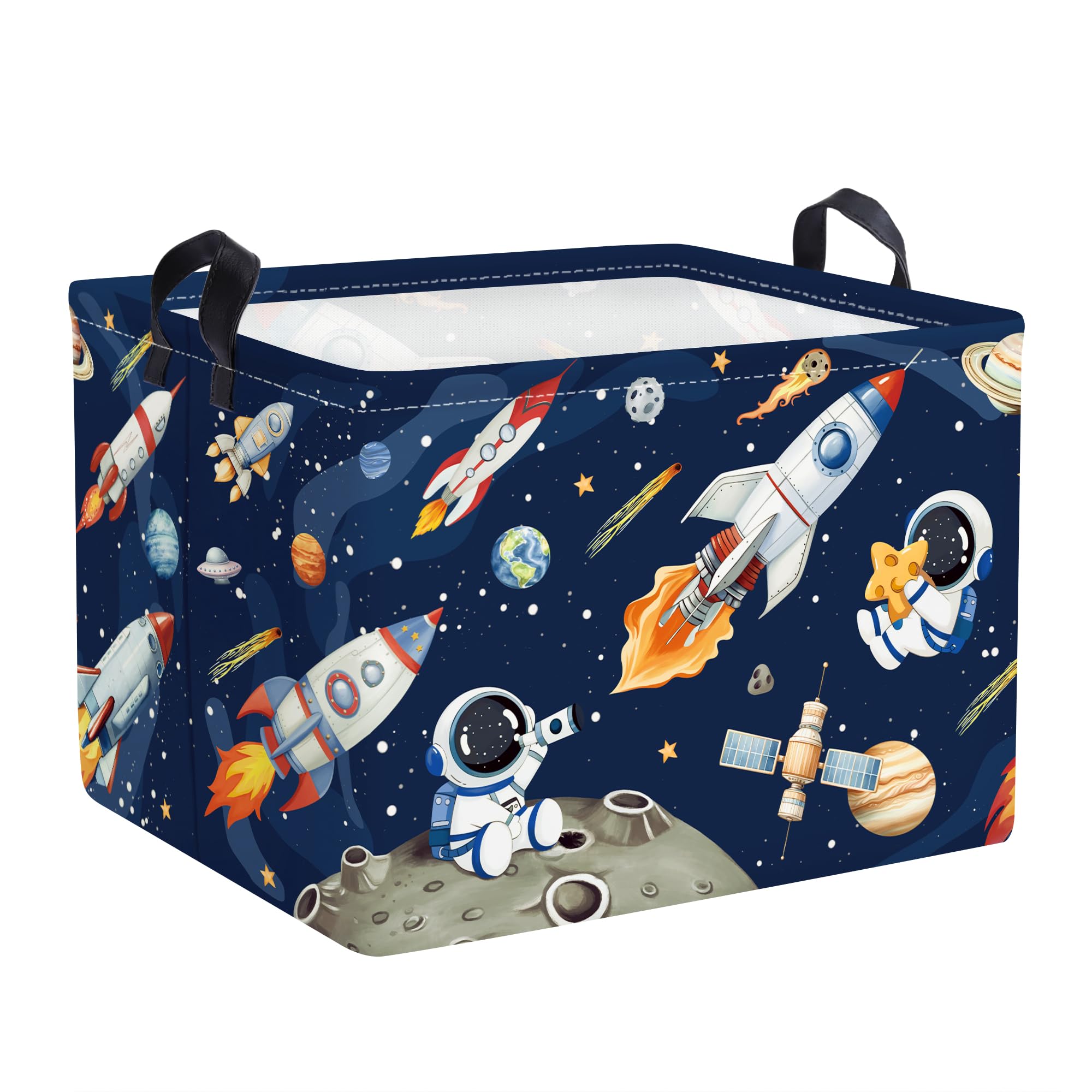 HUUMONSS Space Rockets Laundry Hamper Cartoon Astronaut Large Storage Basket Planet Collapsible Parents Organizer Boys Clothes Toy Bins for Bedroom,