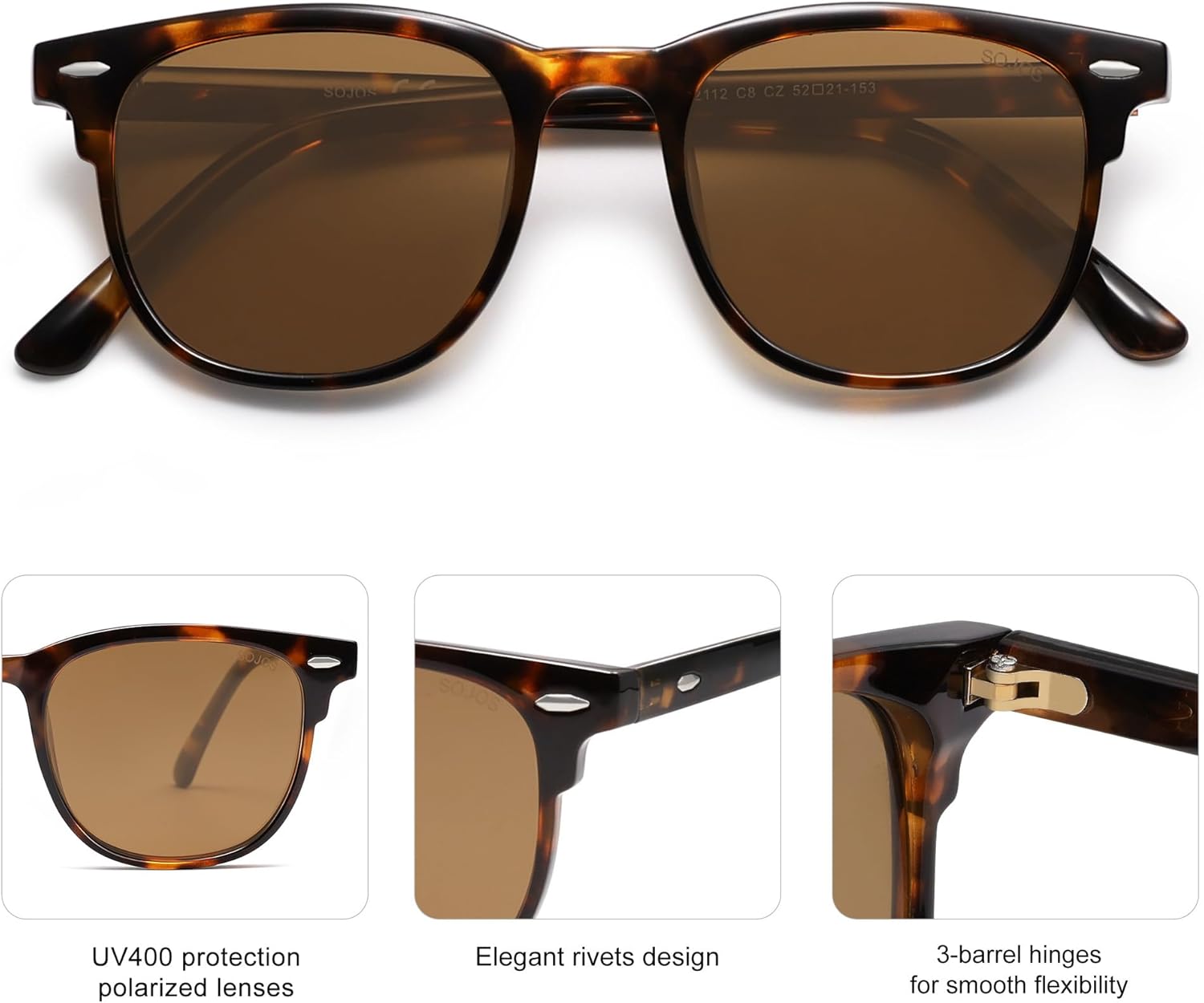 SOJOS Retro Vintage Square Polarized Sunglasses for Women Men UV Protection Lens TR90 Frame Sunglasses SJ2112 - Image 4