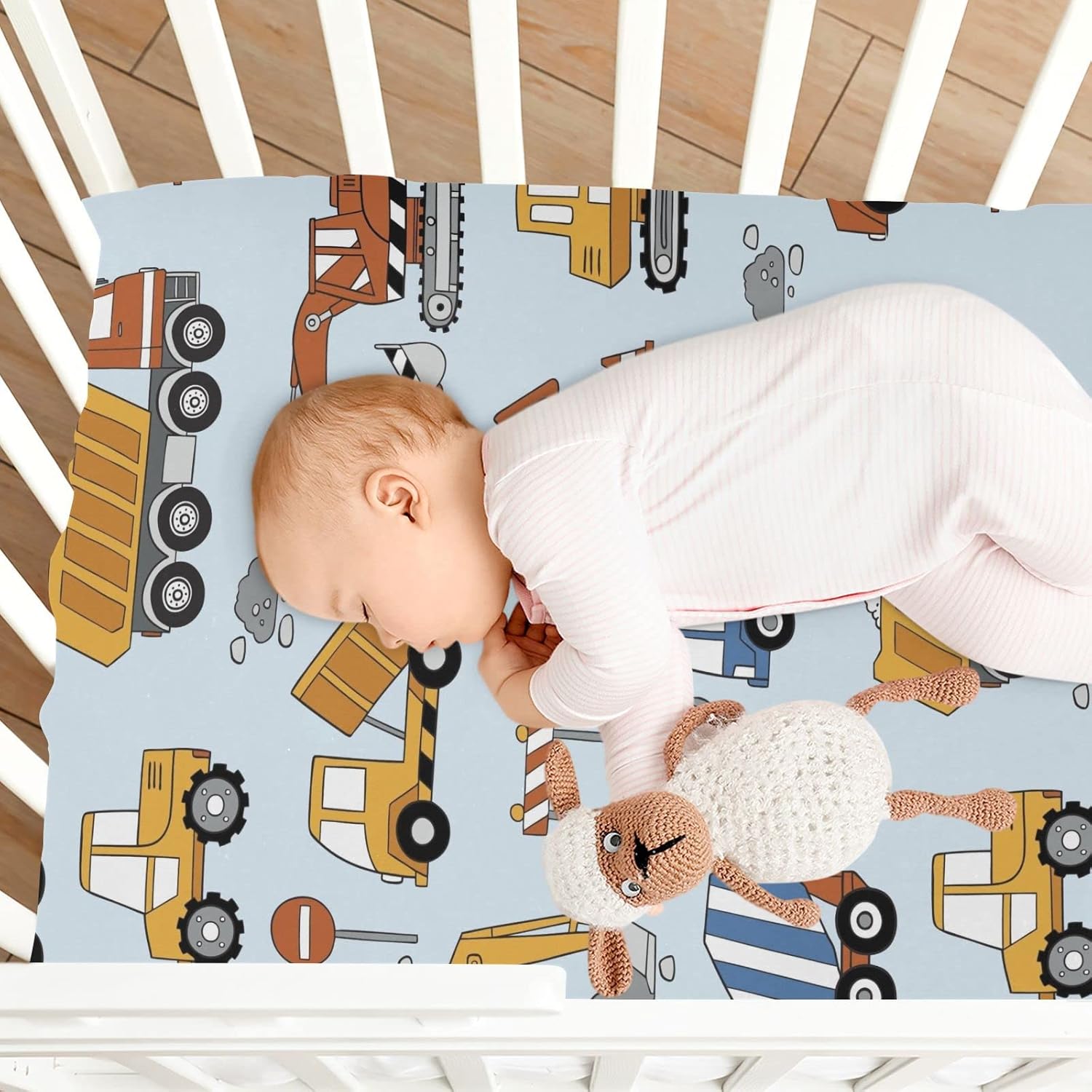 Fitted Crib Sheets Blue Car Stretchy Portable Playard Sheets for Baby Toddler, Breathable Soft Mini Crib Mattress 52 x 28 in for Boys and Girls