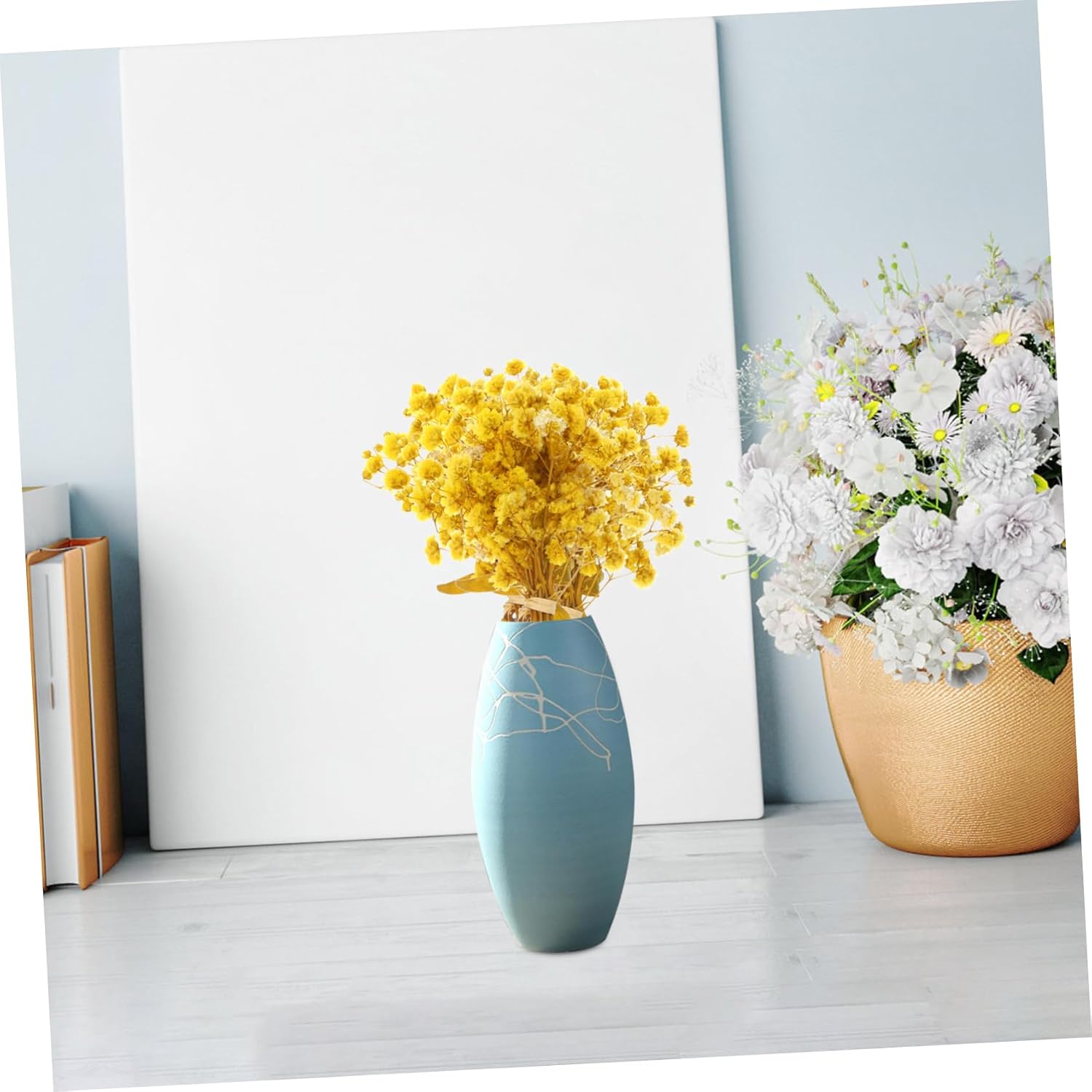 OUNONA Dried Babysbreath Flower Bundles Natural Decor for Kitchen Table Centerpiece Realistic Floral Arrangements for Home Weddings Parties and