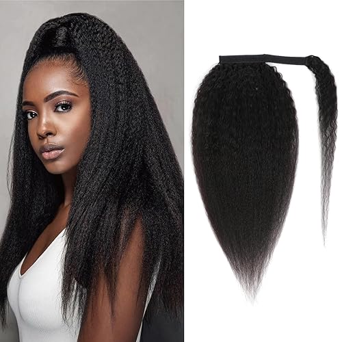 Cola de caballo de cabello humano lacio con cinta mágica envolvente, cola de caballo de cabello humano virgen brasileño para mujeres negras, cabello