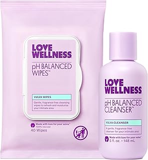 Love Wellness pH Balancing Cleanser & pH Balancing Wipes | Her Essentials Duo | On The Go Support for Her | Cleanser for Balanced pH, Intimate Health & Hygiene