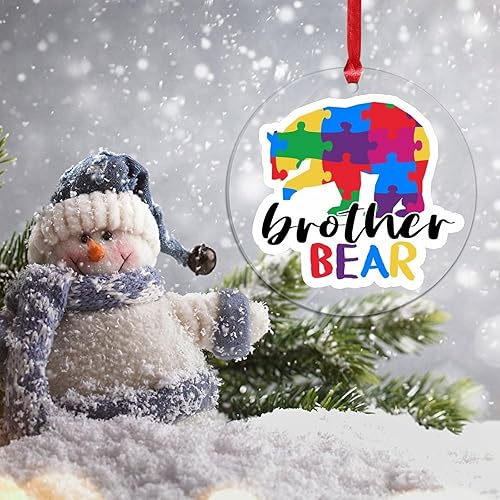 Miniatura 12 de Adorno de Navidad Mama Bear Novedad Acrílico Adornos de Navidad Mama Bear Autismo Rompecabezas Colorido Oso Navidad Colgante Ornamento Puzzle Piezas