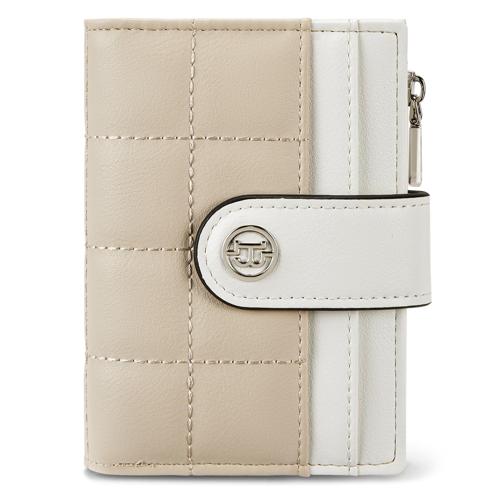 BOSTANTEN Small Wallet for Women Leather RFID Blocking Card Holder Bifold Compact Wallets With Zipper Coin Pocket Beige＆khaki