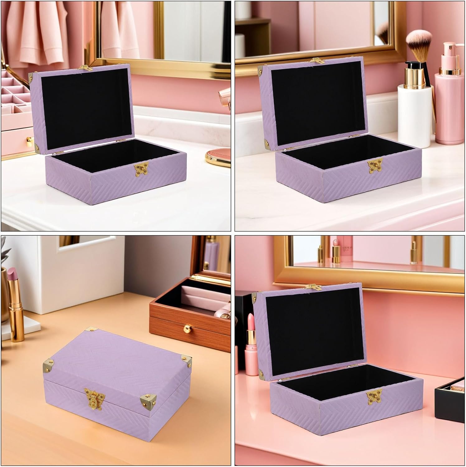 Wooden Jewelry Storage Box with Lock, Multicompartment Decorative Chest