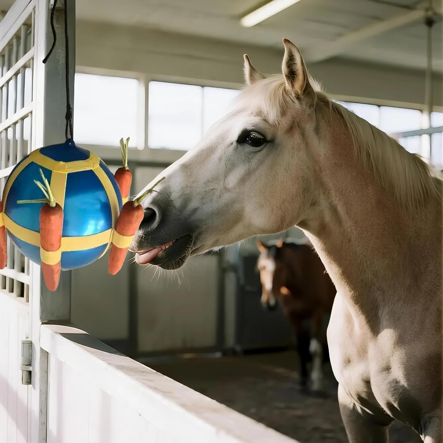 Horse Treat Ball - Blue and Green Carrot Enrichment Toy to Soothe and Play, Prevents Boredom Busters for Horse Puzzle Feeder -Jolly Ball (Blue)