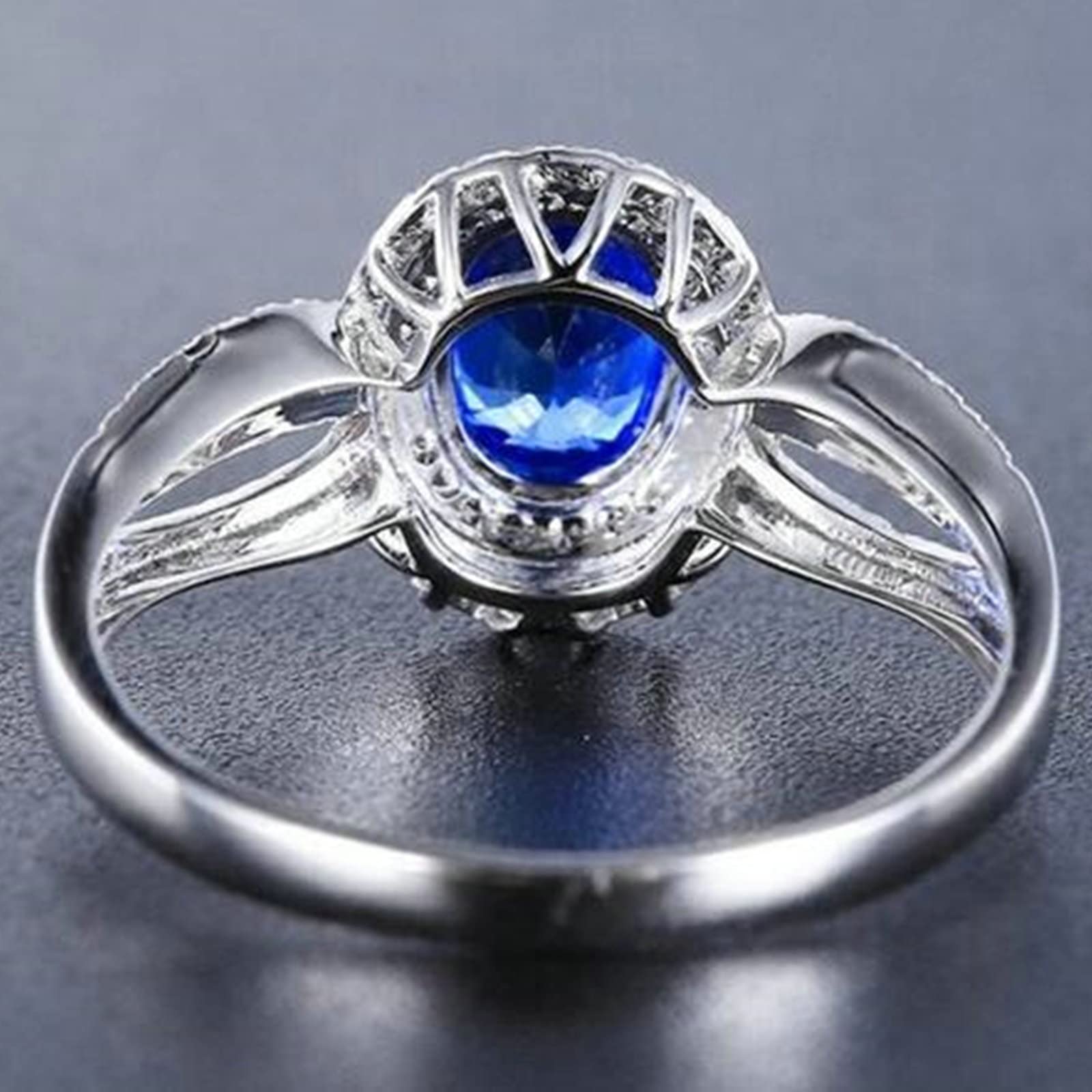 Damski pierścionek zaręczynowy z białego złota próby 750, z owalnym szafirem 1,2 ct, z diamentem, wesele, białe złoto