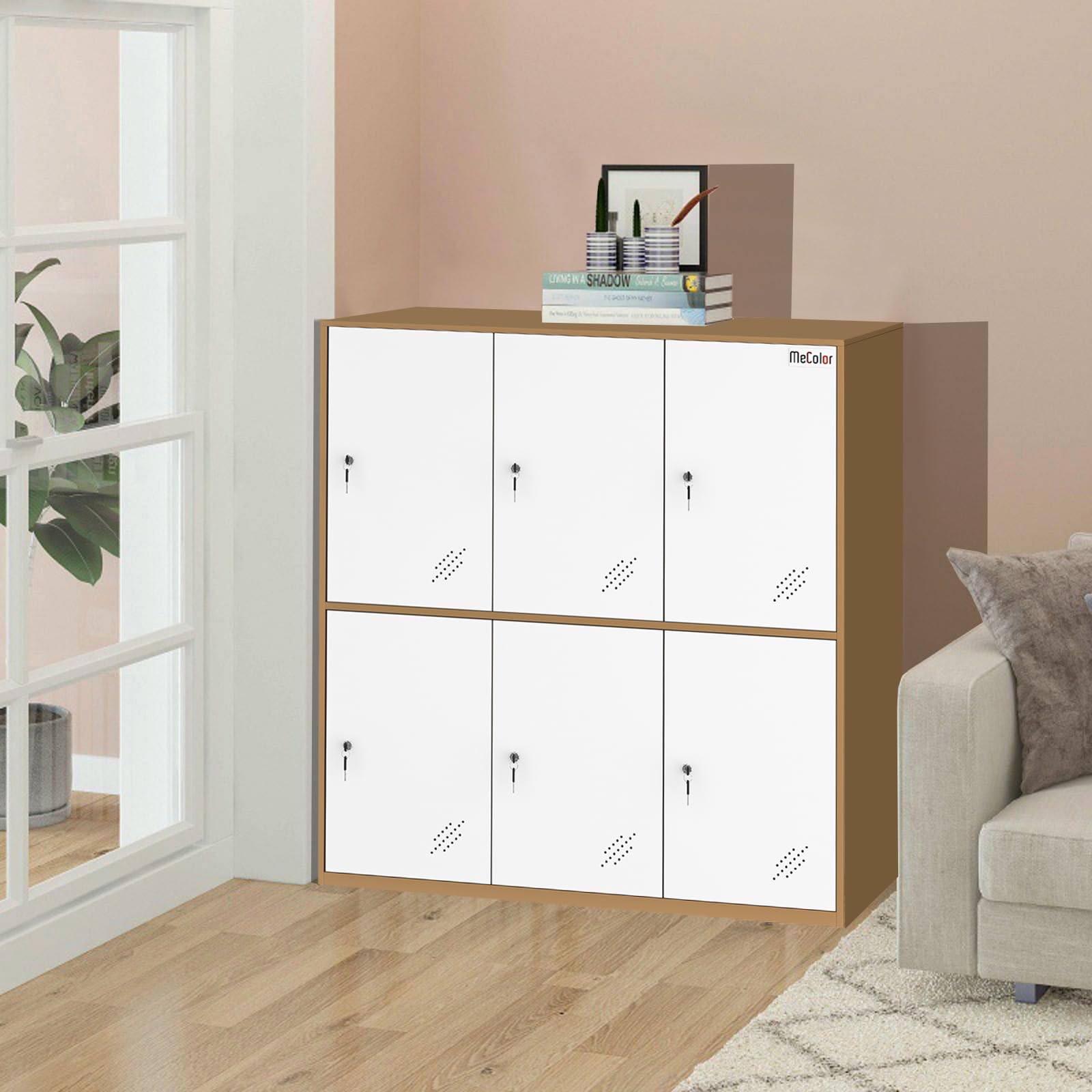 MECOLOR Taquilla de Almacenamiento para empleados, taquillas de Metal para Oficina, taquillas de Gimnasio, taquillas de Acero con Cerradura para el hogar... (6D, Blanco)