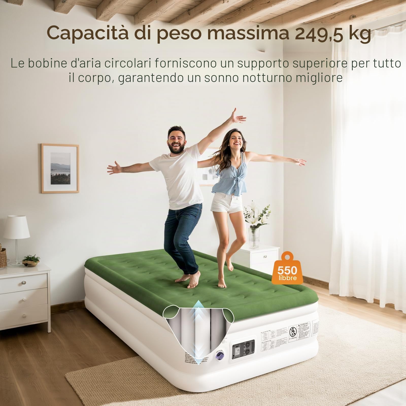 Zearna Materasso Gonfiabile Singolo 190x100x40 cm con Pompa Elettrica Integrata, Letto ad Aria per Casa e Campeggio - Gonfiaggio Rapido in 3 Minuti, Portatile e Compatto
