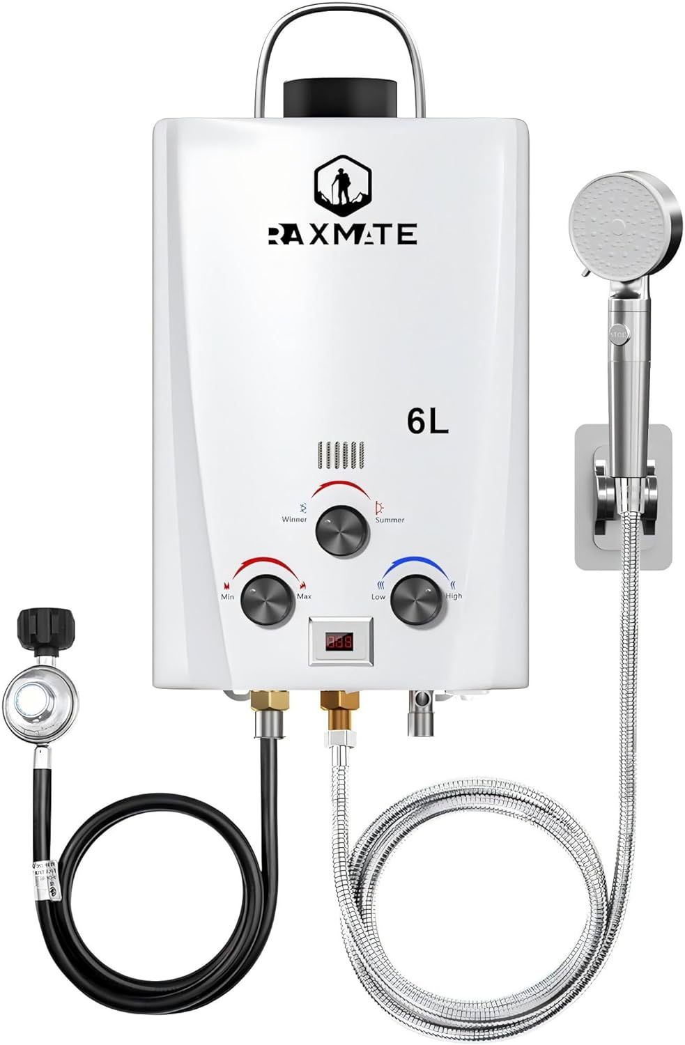 Protable Propane Water Heater, 6L 1.58GPM On Demand Tankless Propane Camping Water Heater, Suitable for Outdoor Hot Water Shower, Use for RV Camping Shower, Black