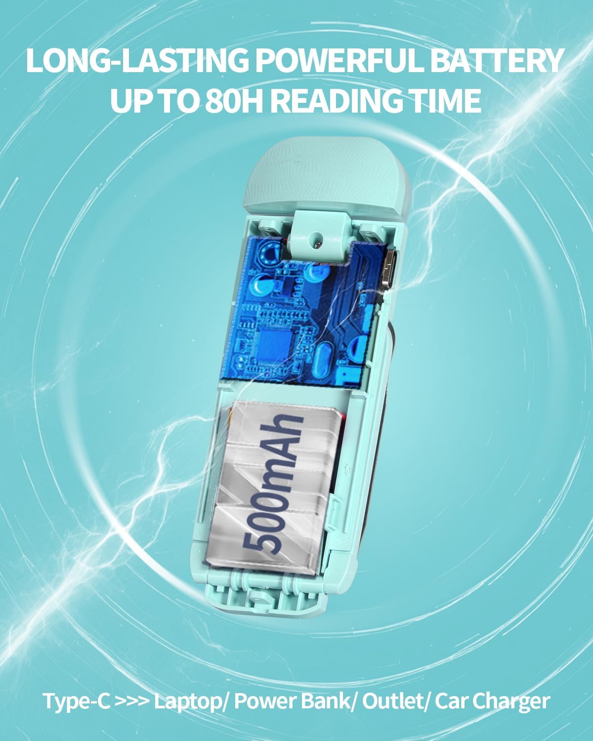 HEMONNKAM Lampada da lettura per libri, ricaricabile con clip, 3 temperature di colore e 5 livelli di luminosità, uso notturno per letto, lunga durata, lettura di notte a letto, azzurro