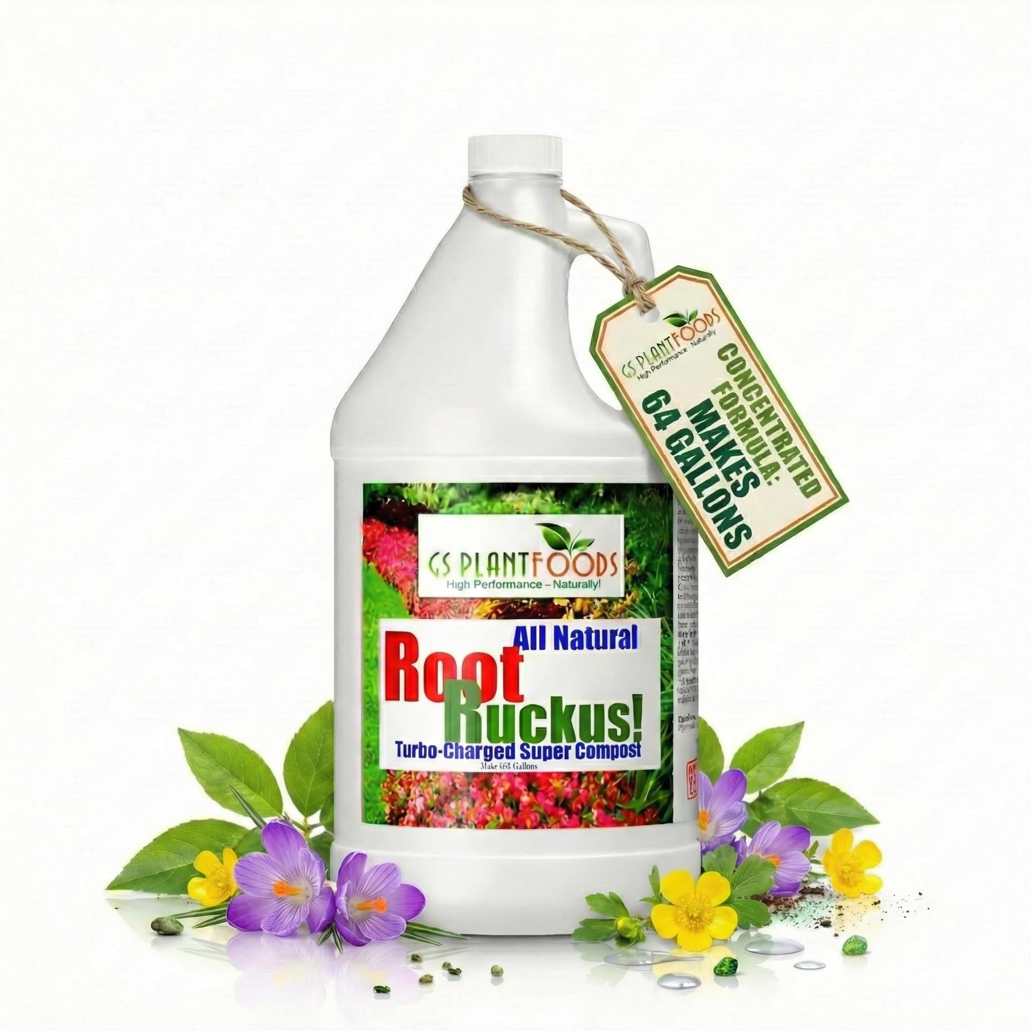 GS Plant Foods Root Ruckus Compost Fertilizer Organic Plant Food - Turbo Charged Compost for Plants - Humic Acid & Sea Kelp Nutritional Root Supplement for Lawns, Soil, Shrubs & Vegetables - 1 Gallon