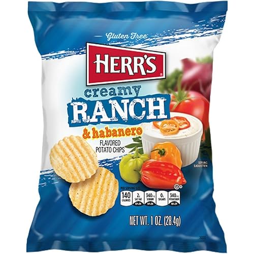 Herr’s Creamy Ranch & Habanero Potato Chips, 1 Oz Bag, Spicy Snack On-the-Go (Pack of 42 Bags)