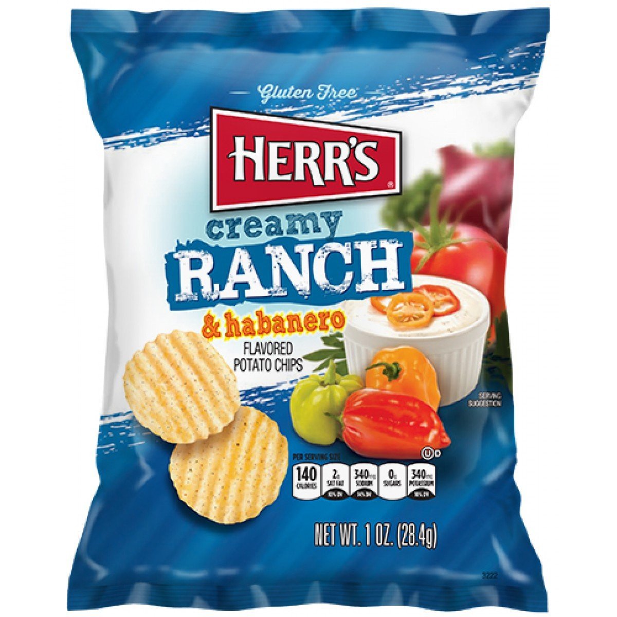 Herr’s Creamy Ranch & Habanero Potato Chips, 1 Oz Bag, Spicy Snack On-the-Go (Pack of 42 Bags)