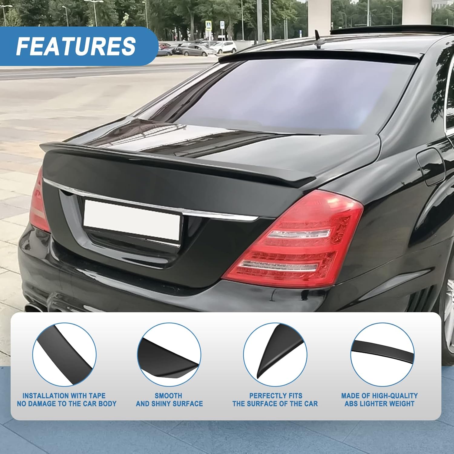 Rear Trunk Lip Spoiler ABS Fits for 2007-2013 for Mercedes-Benz W221 S-Class Rear Tail Lip Deck Boot Wing Matte Black Spoiler