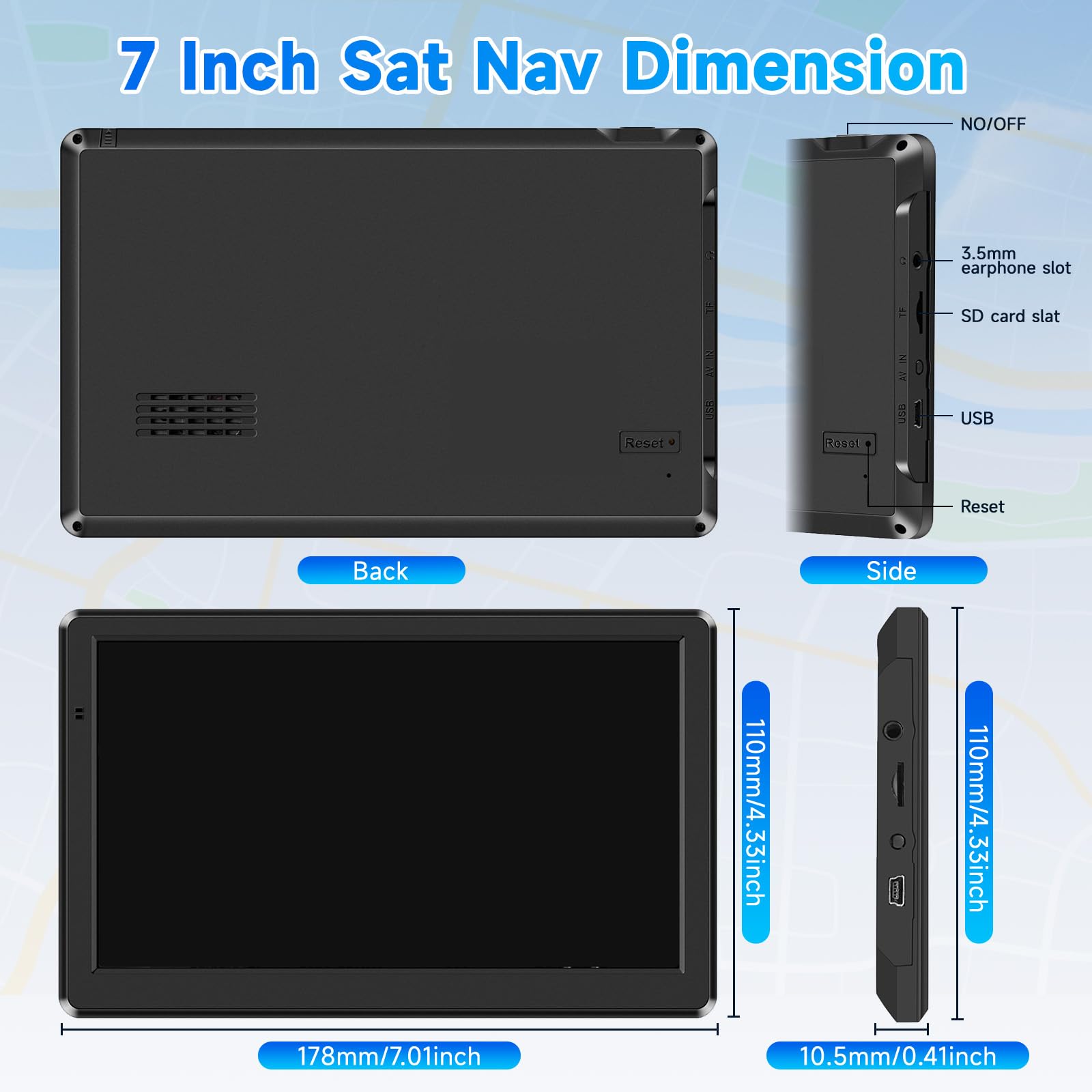 7 inch Sat Nav, Car GPS Navigation System for Trucks, with UK and Europe Maps, Lifetime Free Updates, Support Postcode Search and Voice Guidance, Speed Camera Alert, Lane Guidance Assist, POI — view 8