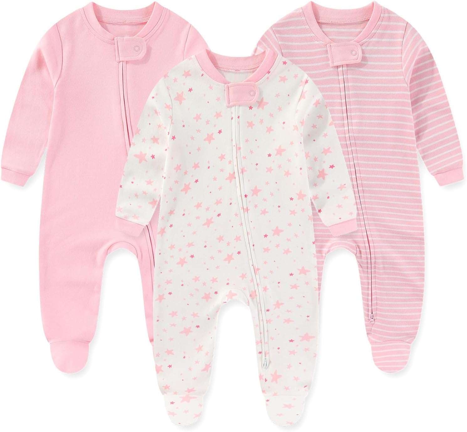 Unisex Zipper Baby Footies Rompers Long Sleeve 3 Pack Infant Boy Girl Jumpsuits 0-12Months Babies Outfits