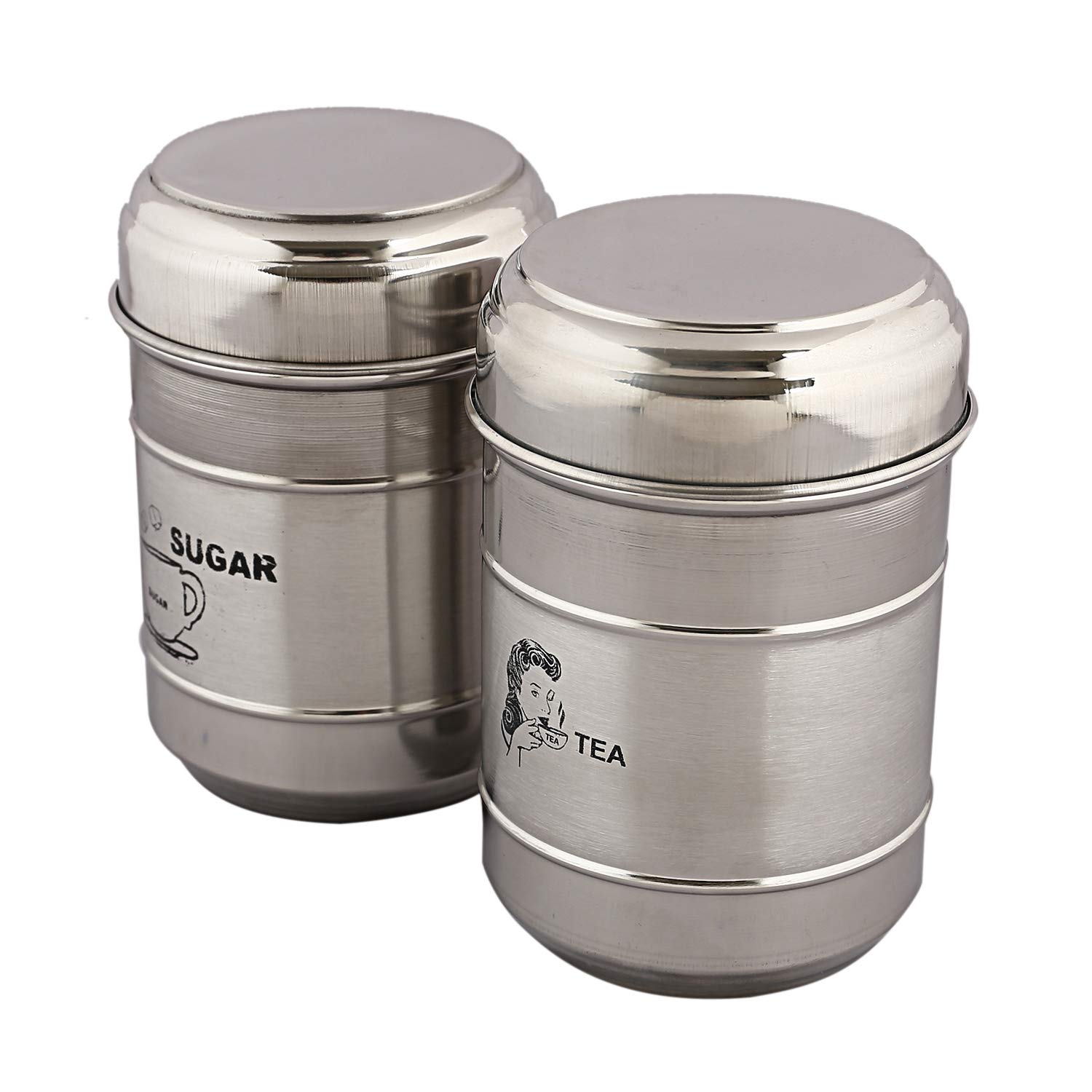 Kuber Industries Stainless Steel Sugar Tea Container Set, 2-Pieces, Silver