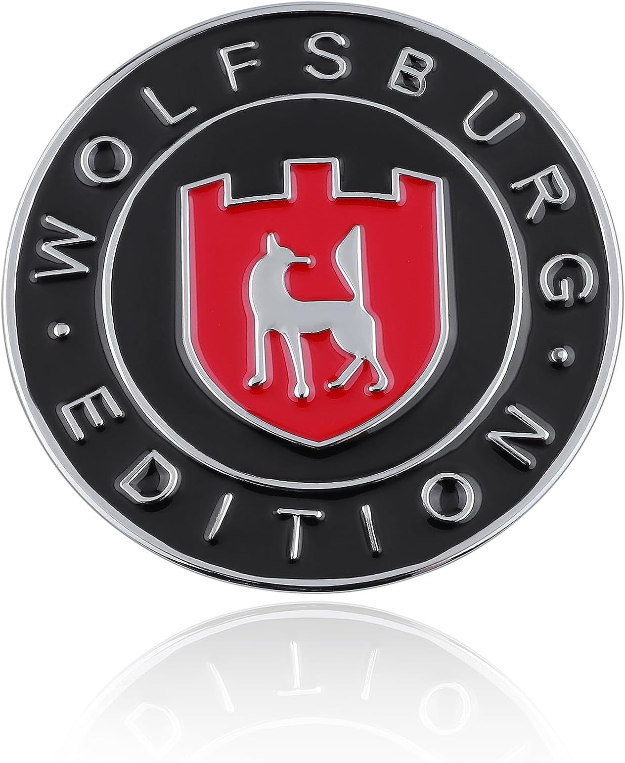 1pc 2.5in Wolfsburg Circle Edition Emblem 3D Raised Tailgate Badge Personalise Emblem Decal Car Side Sticker (Black&red&White)
