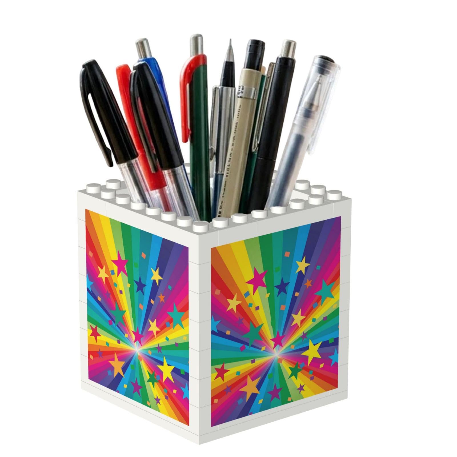 Poadnly Rainbow And Stars Confetti Rays, Pen Pot Pencil Holder for Office Home School, Compact Desk Organiser for Office Stationery