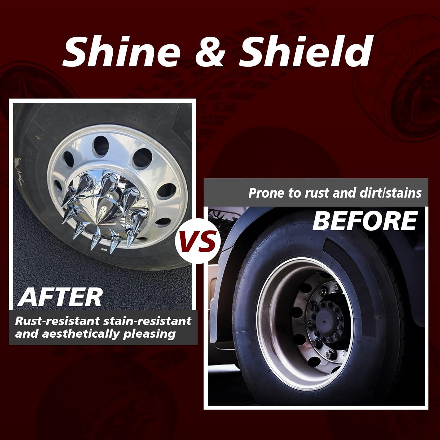 Semi Truck Complete Axle Cover Set Lug Nut Covers Wheel Covers Kit with 2 Front & 4 Rear, and 33mm Thread-on 10 Hole Removable Caps，ABS Chrome Plastic(Installation Tool Included).