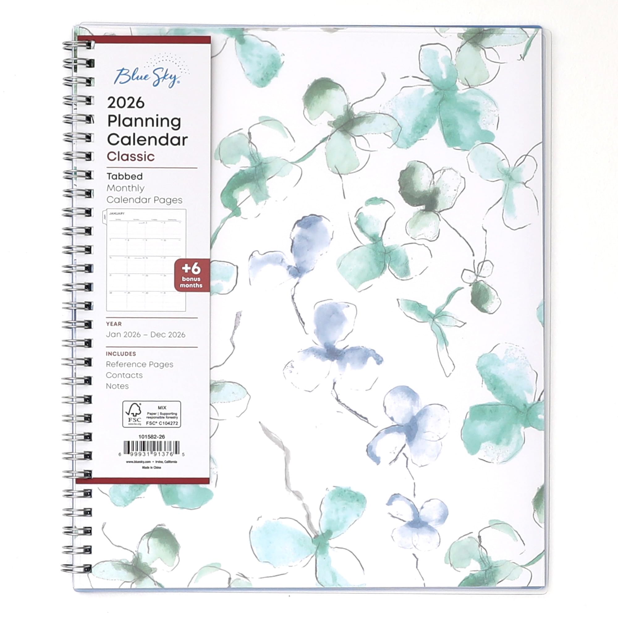 Blue Sky Lindley Calendrier de planification mensuel à spirales de sécurité (Lindley- 2026, 20,3 x 25,4 cm)