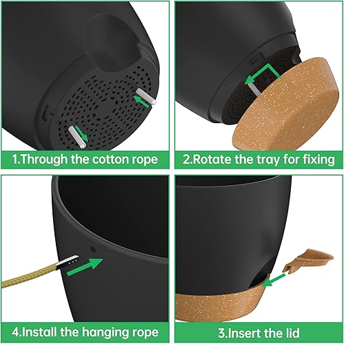 Miniatura 7 de ZMTECH Macetas colgantes de 10 pulgadas para plantas de interior y exterior, paquete de 2 macetas colgantes de riego automático con agujeros de