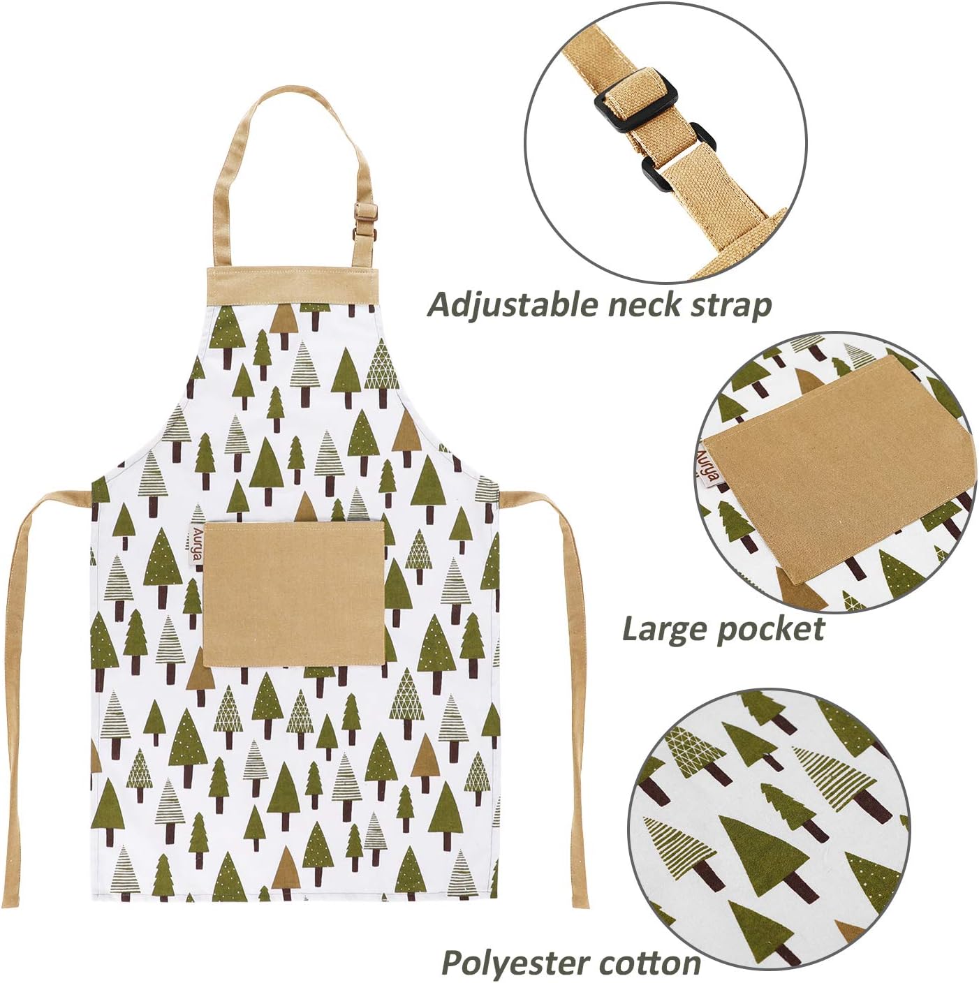 Kids Apron and Chef Hat Set-Adjustable Child Apron for Boys and Girls for Cooking Baking Pine Trees - Image 2