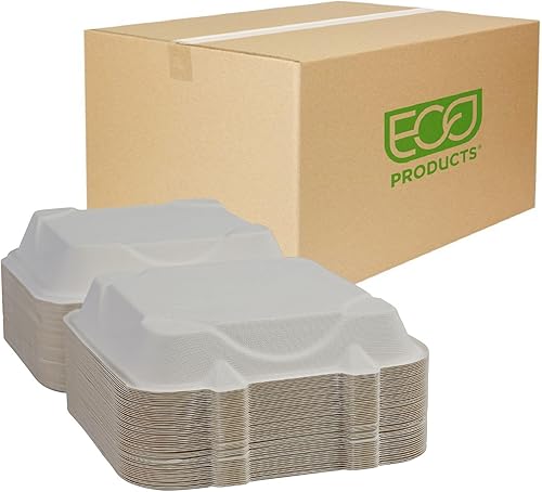 Miniatura 14 de ECO PRODUCTS Contenedores compostables Vanguard de 8" Clamshell To Go, caja de 200, 3 compartimentos, caja cuadrada para alimentos, fibra moldeada